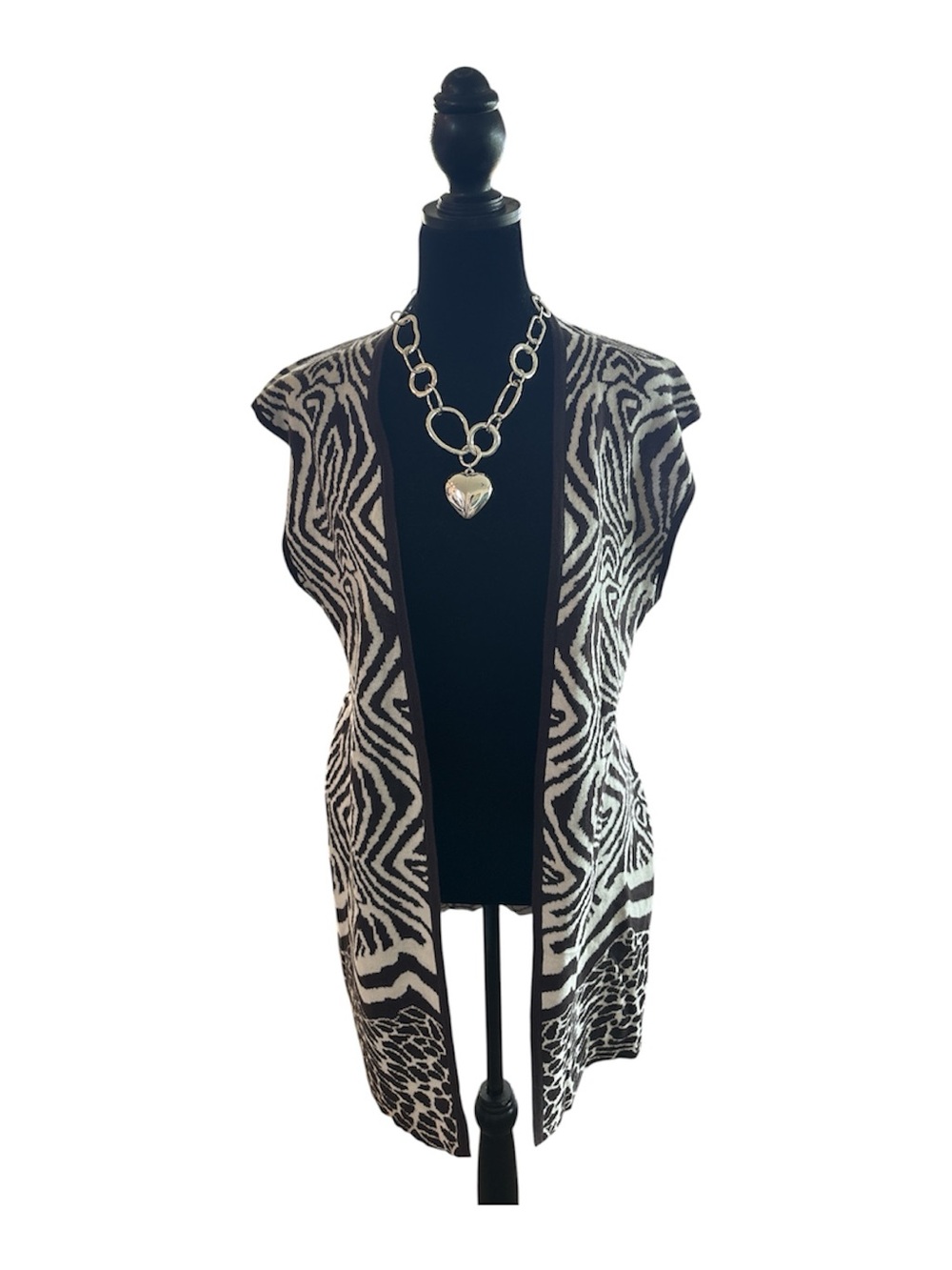 Chico's Brown and White Animal-Print Knit Vest